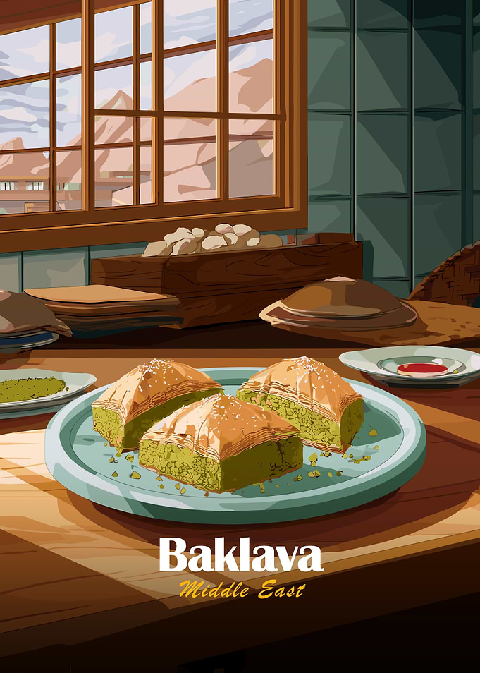 Baklava Middle East Dessert Illustration
