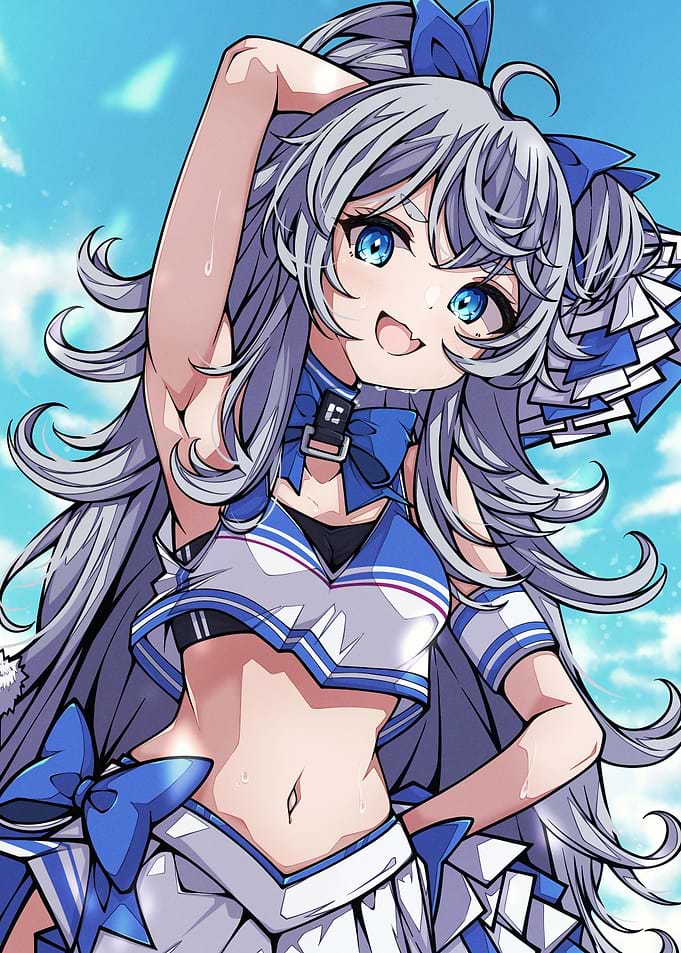 Anime Girl Cheerleader in Blue and White