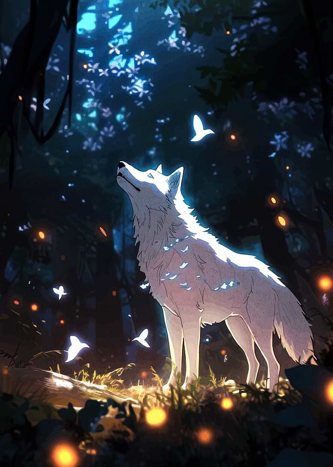 Luminous Wolf in Enchanted Forest