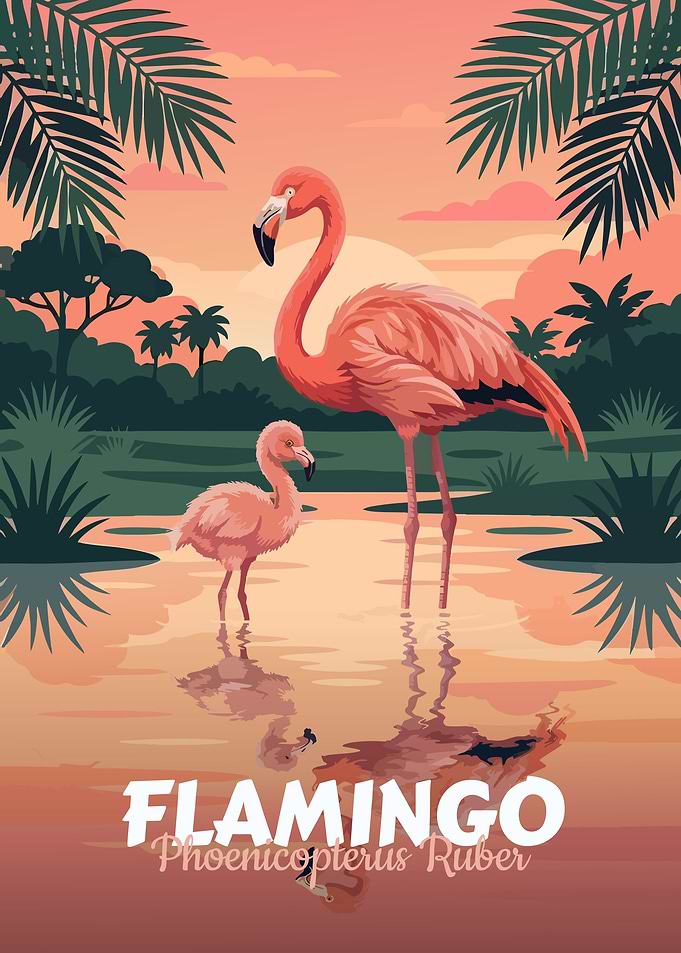 Flamingo Pair in Tropical Setting