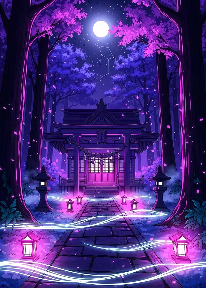 Night Shrine with Cherry Blossoms