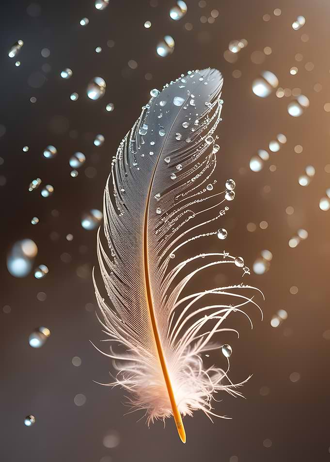 Feather with Water Droplets