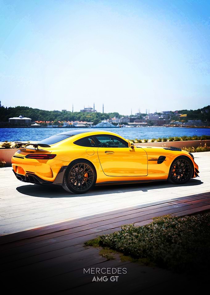 Yellow Mercedes AMG GT on Display