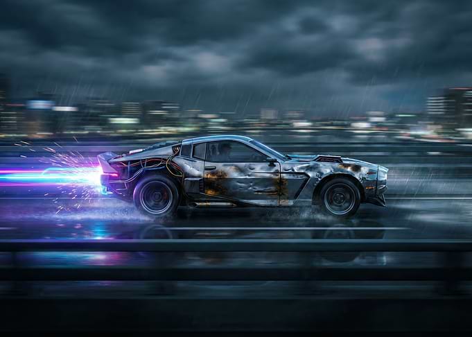 Cyberpunk Car Racing in the Rain