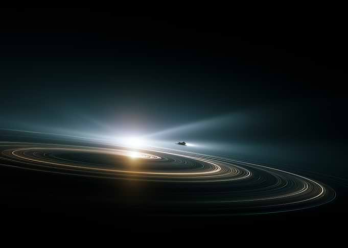 Spacecraft Orbiting Ringed Planet