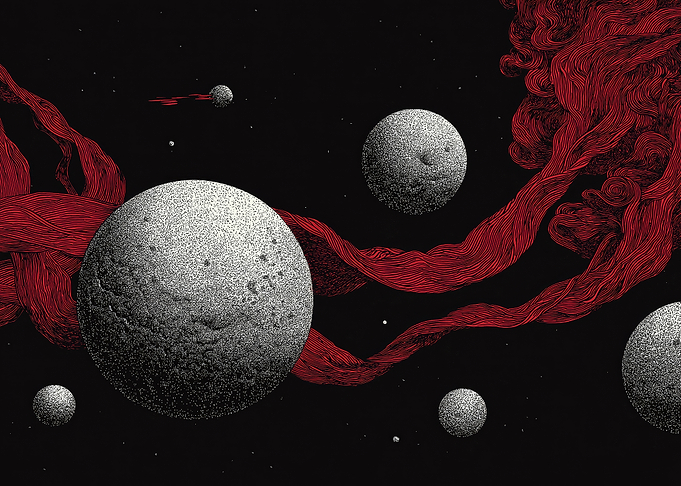 Planets and Red Nebulae in Space