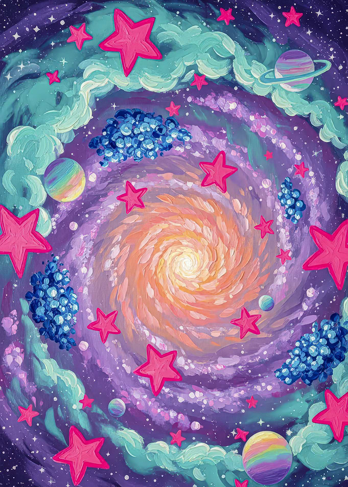 Whimsical Galaxy with Pink Stars