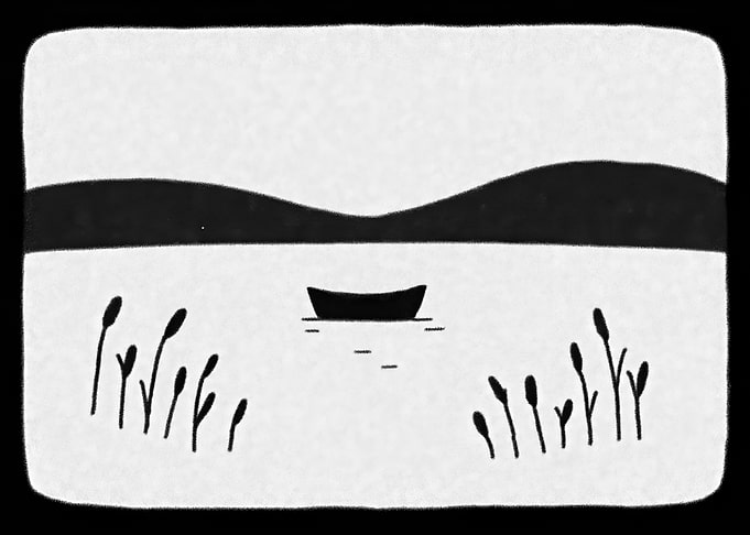 Monochrome Lake Scene with Boat