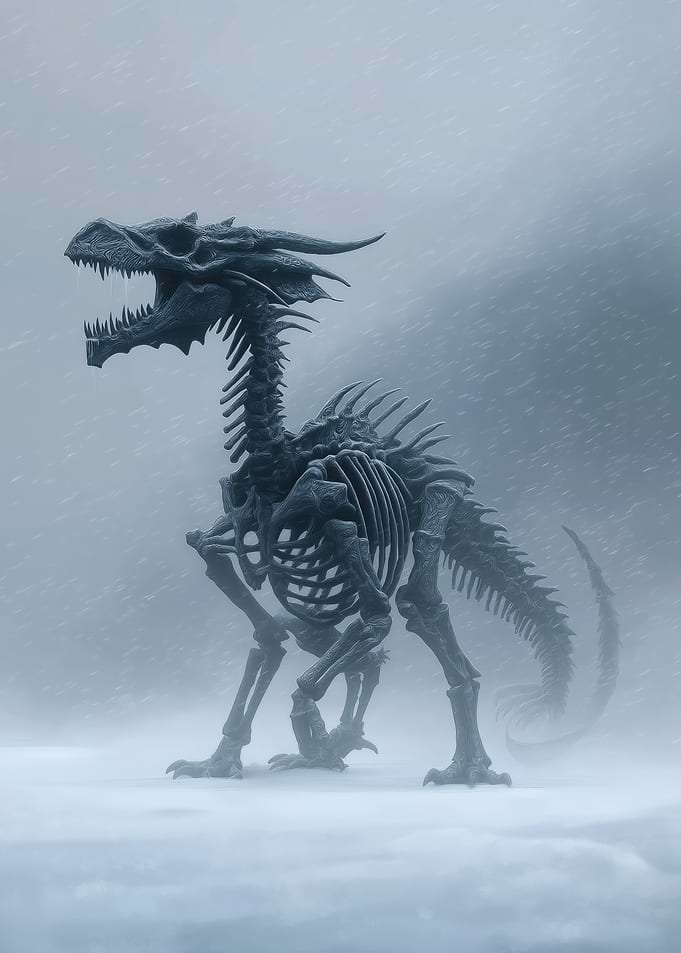 Dragon Skeleton in the Snowstorm