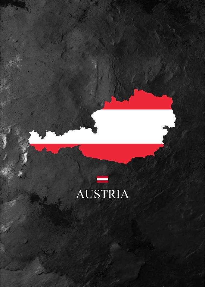 Austria Map Flag on Dark Background