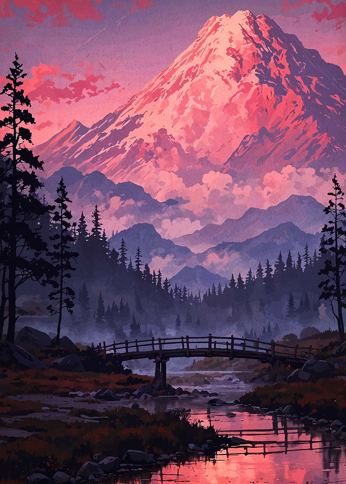 Mountain Landscape with Bridge and River