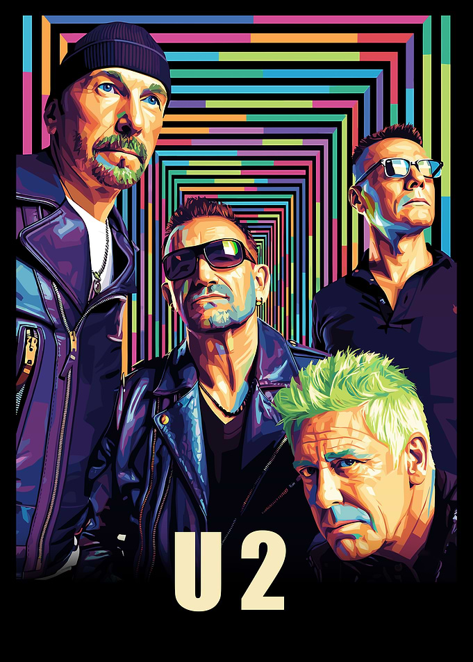 U2 Band Portrait with Colorful Background