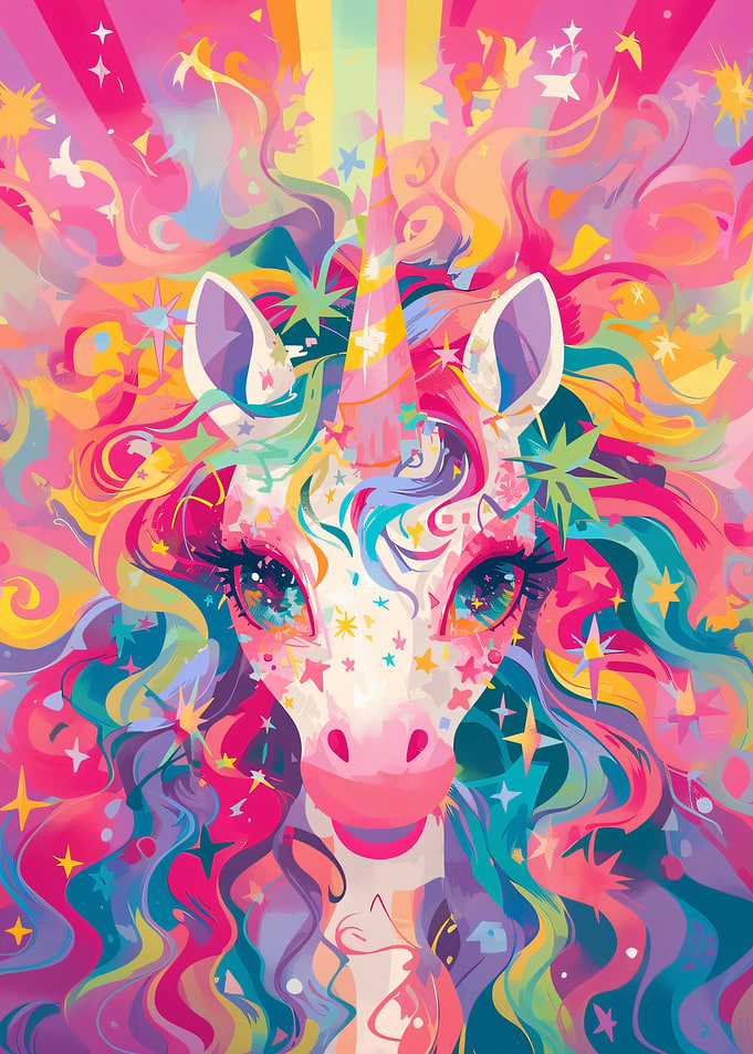 Colorful Unicorn Portrait with Starry Details