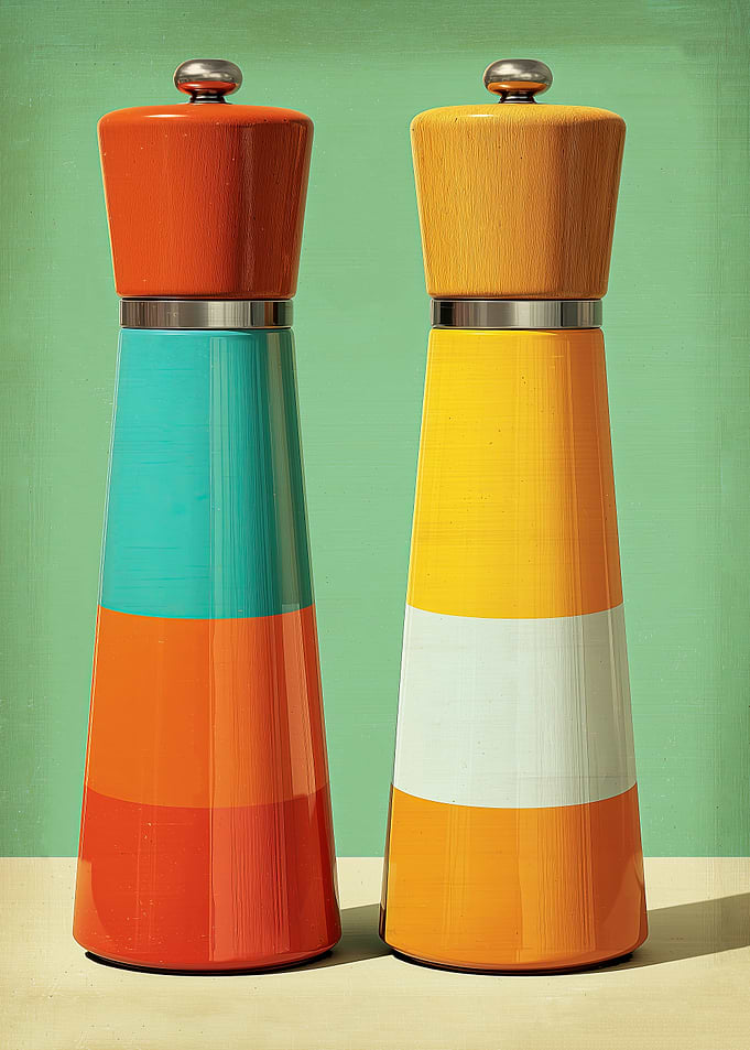 Salt and Pepper Grinder Art — Mid-Century Kitchen Art & Kitchen Wall Art for Cozy Homes