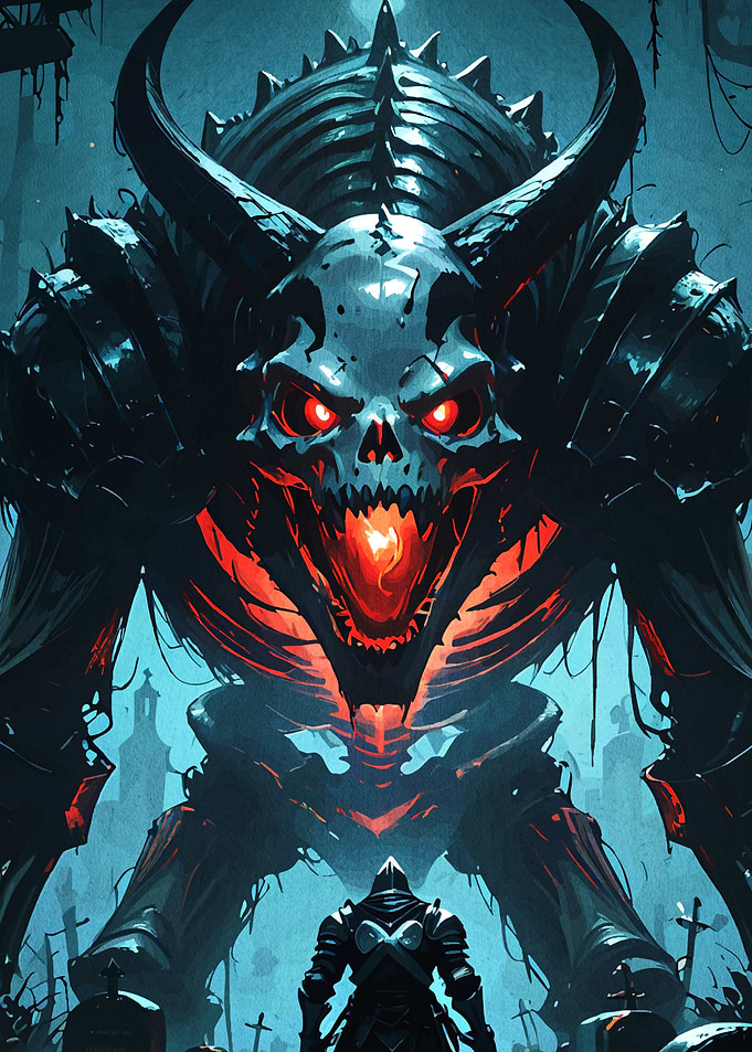 Knight facing demonic monster