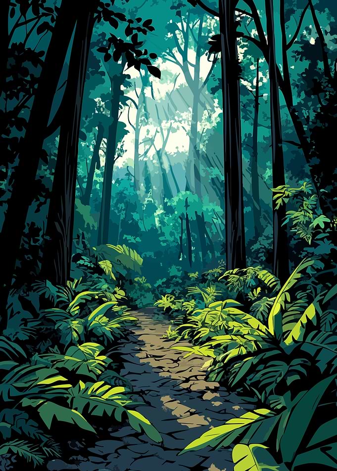 Cool Forest Morning Path Minimalist Art Illustration
