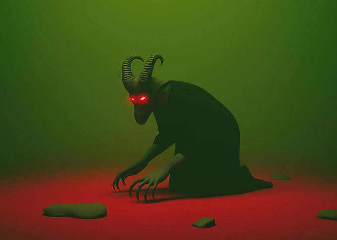Horned Creature with Red Eyes