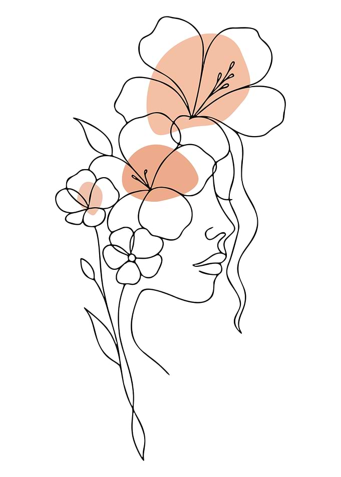 Line Art Woman with Flowers