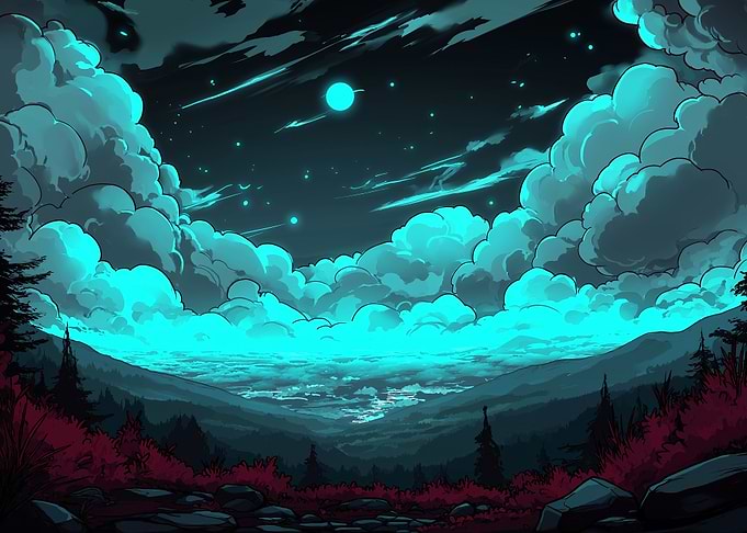 Night Sky Landscape with Clouds
