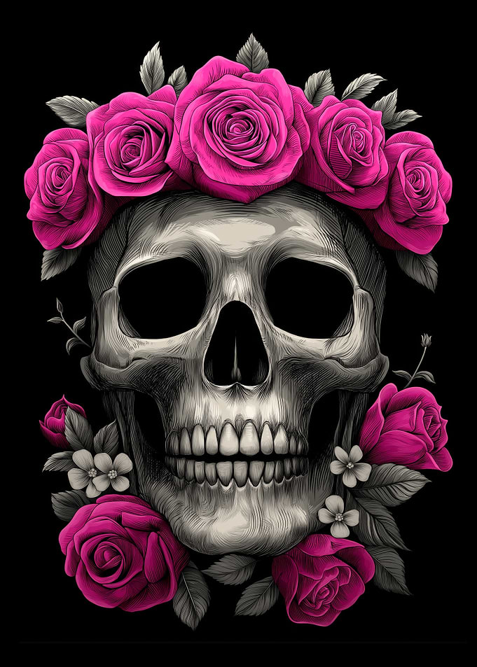 Skull with Pink Roses