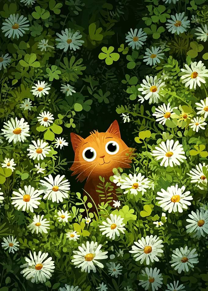 Cat in Daisies