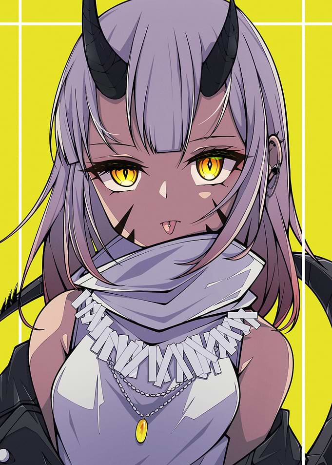 Anime Girl with Horns and Yellow Eyes