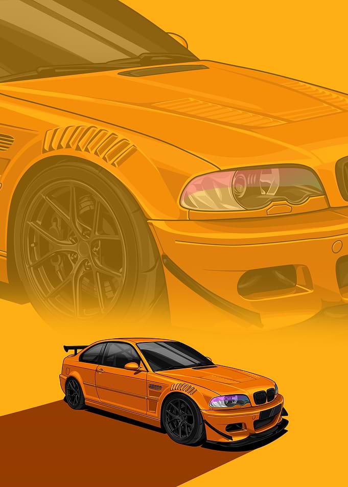 Orange BMW M3 Illustration poster