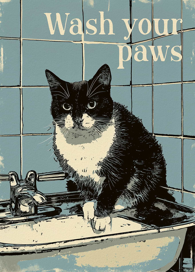 Wash your paws bathroom cat
