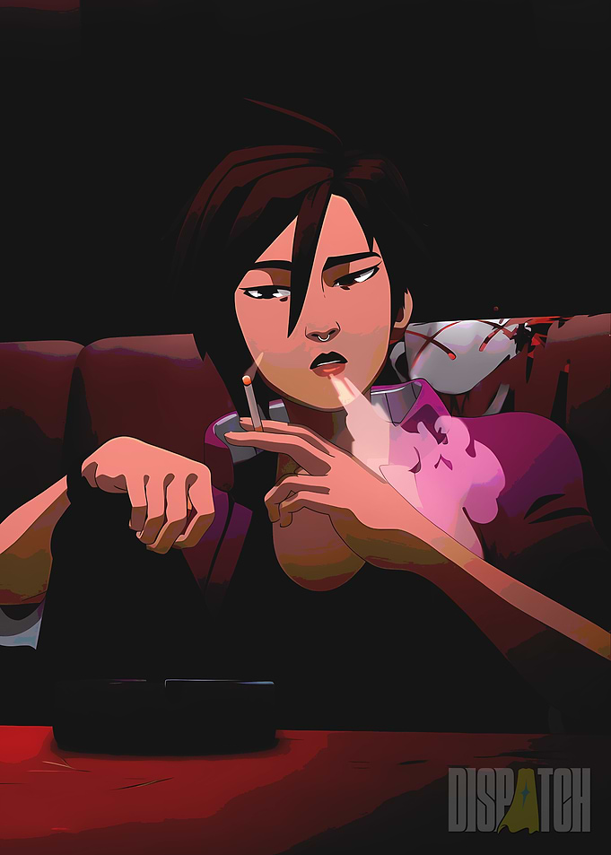Animated Woman Smoking Cigarette