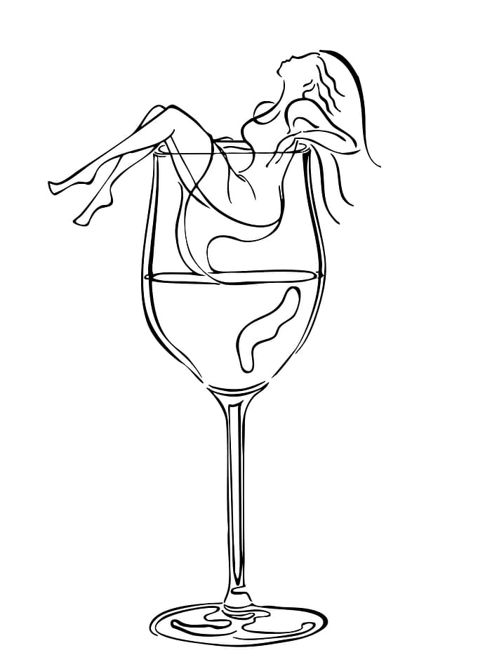 Woman in Wine Glass Line Art