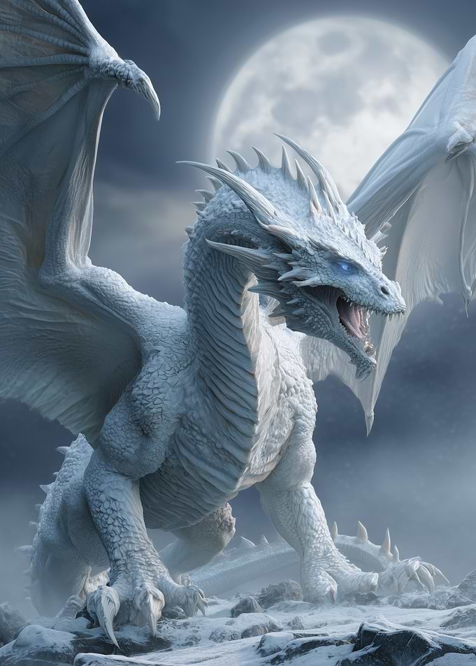 Majestic White Dragon Under Moonlight