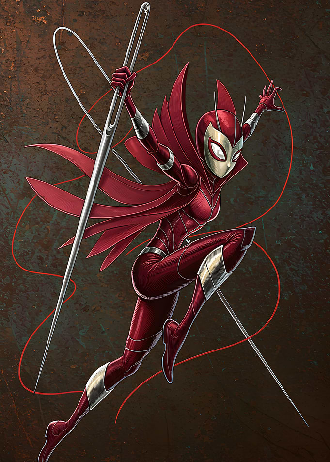 Crimson Superhero with Needle Weapon