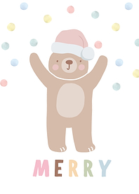 Merry Christmas Bear with Santa Hat