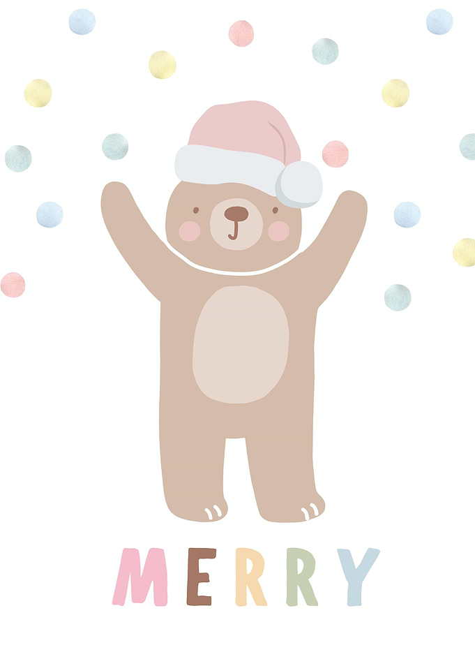 Merry Christmas Bear with Santa Hat