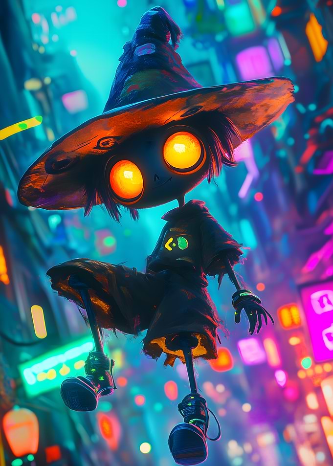 Cyberpunk Wizard in Neon Cityscape