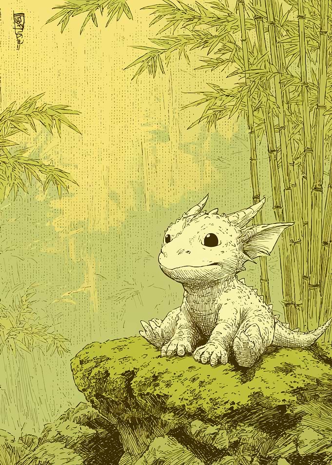 Cute Dragon in Bamboo Forest