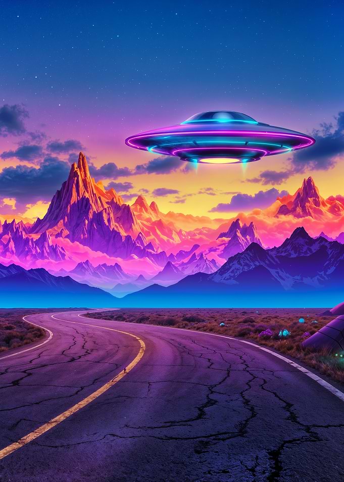 Neon UFO over Mountain Road