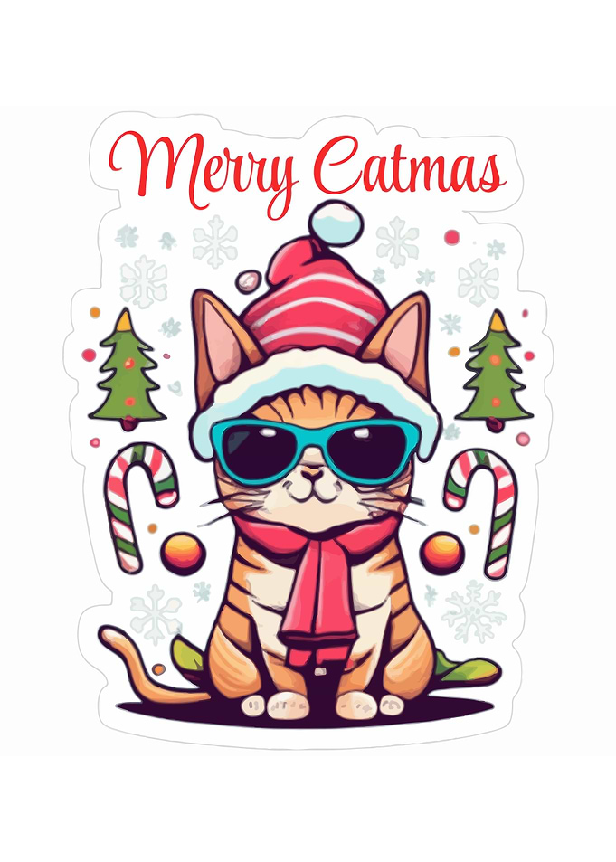 Merry Catmas Cute Cat Sticker
