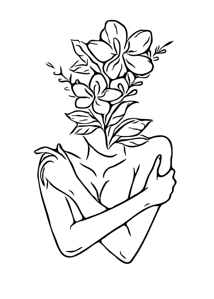 Floral Woman Line Art