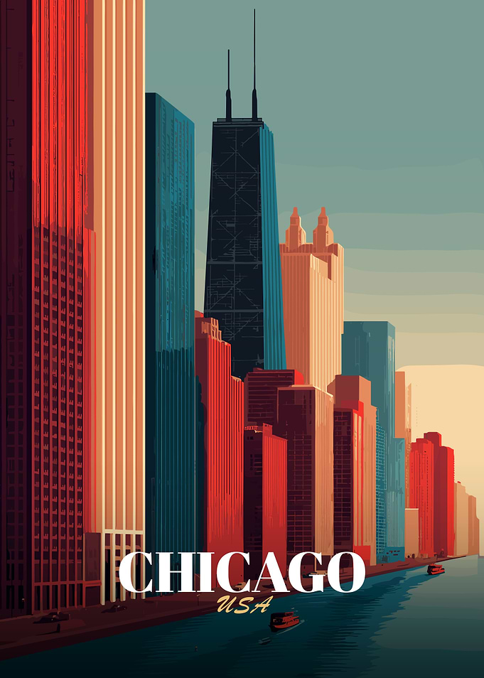 Chicago Skyline Art Deco Style Poster