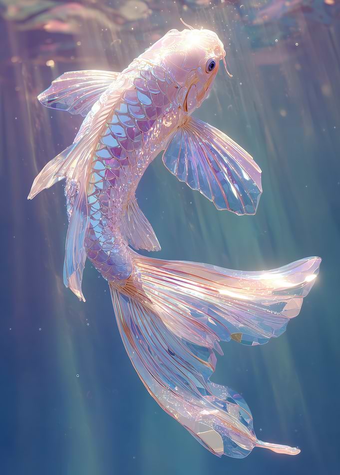 Iridescent Koi Fish in Blue Water