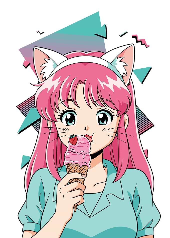 Anime Cat Girl with Ice Cream