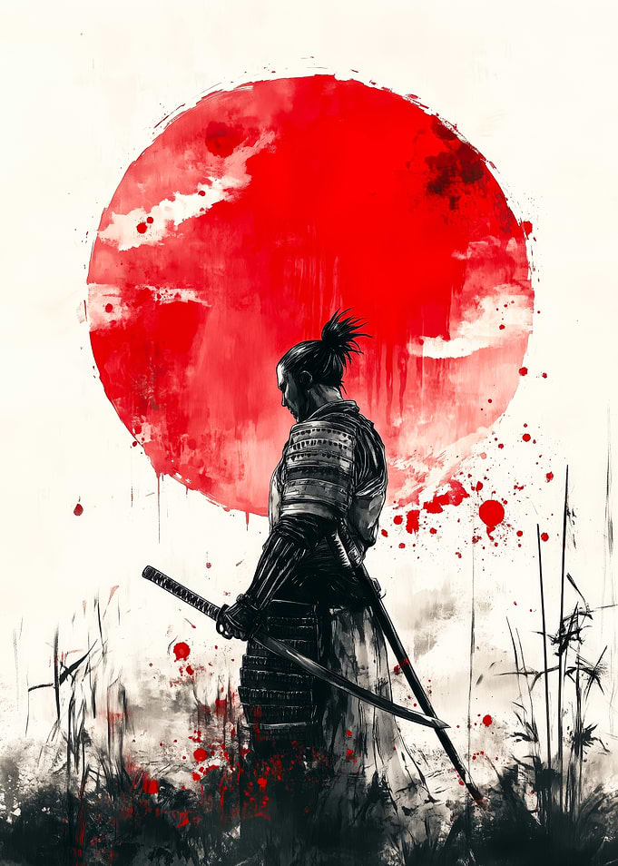 Samurai Warrior with Rising Sun