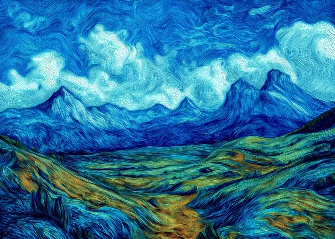 Blue Mountain Landscape Painting