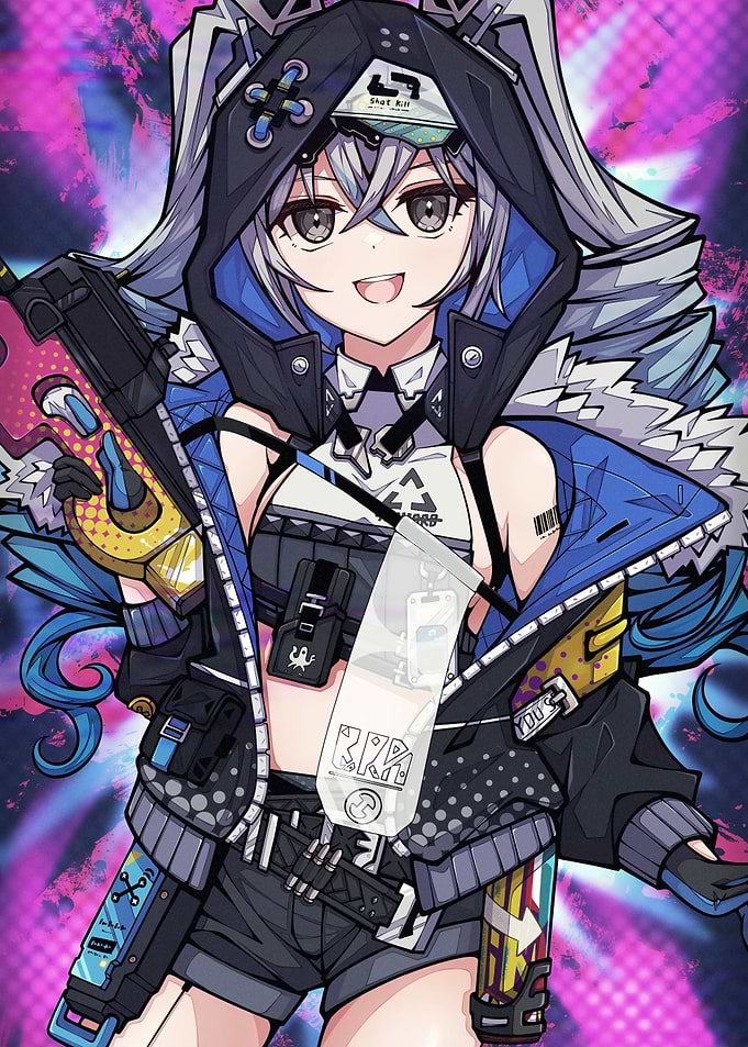 Anime Girl with Gun and Hoodie