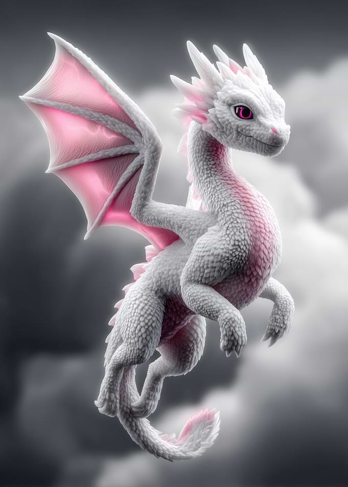 White and Pink Dragon in Clouds