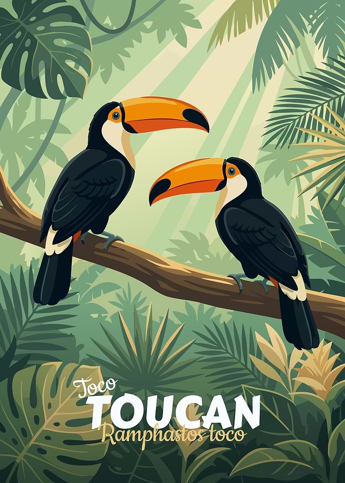 Two Toucans in a Tropical Setting