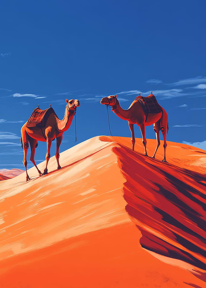 Camels on Desert Dunes