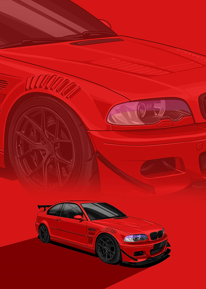 Red BMW M3 E46 Illustration poster