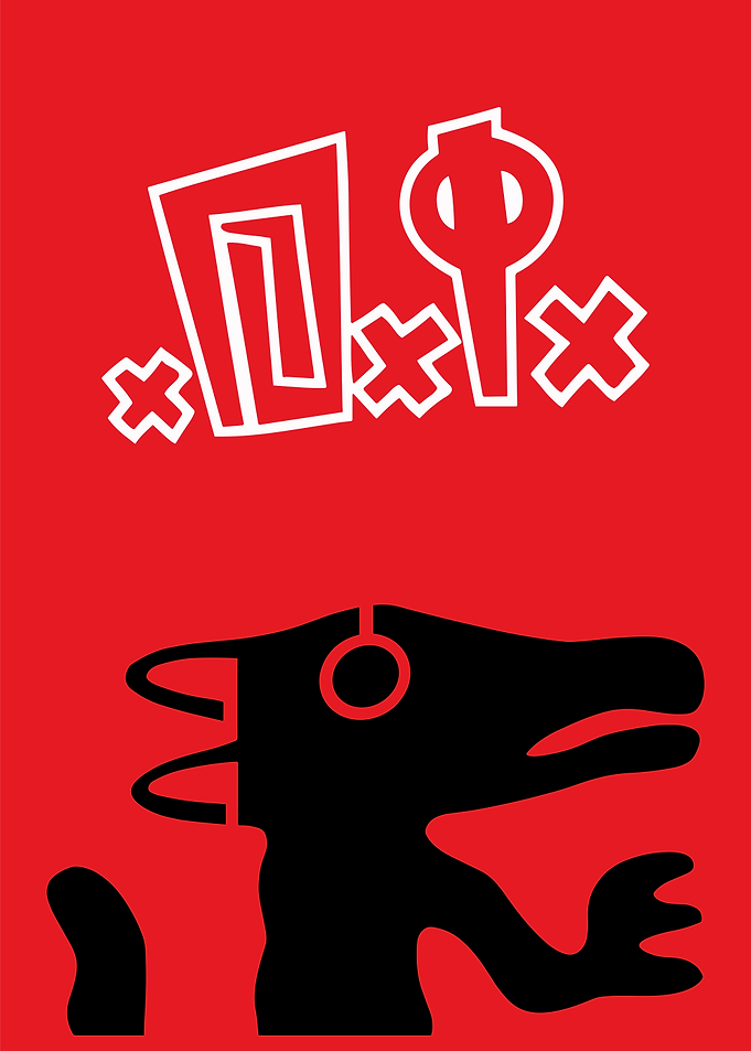 Abstract Dinosaur Graphic on Red Background